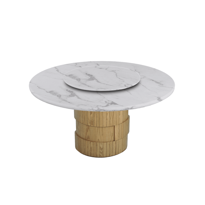 Round Marble Dining Table Ø1.5m | Adeline Ash Wood Drum Base