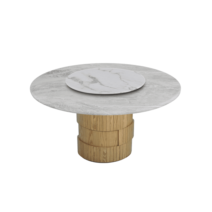 Round Marble Dining Table Ø1.5m | Adeline Ash Wood Drum Base