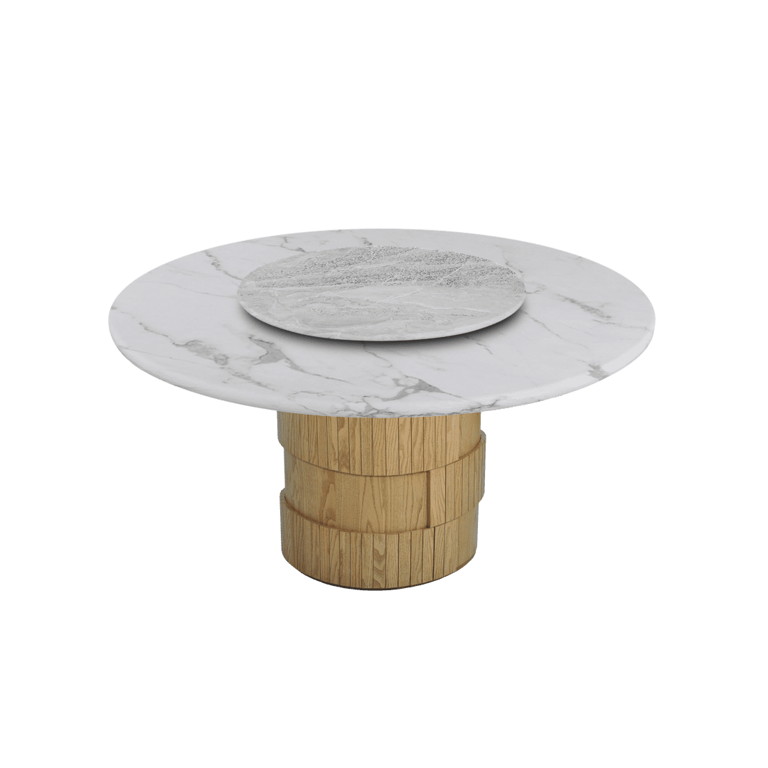 Round Marble Dining Table Ø1.5m | Adeline Ash Wood Drum Base