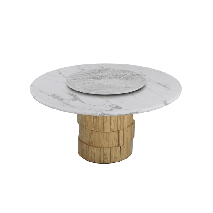 Round Marble Dining Table Ø1.5m | Adeline Ash Wood Drum Base