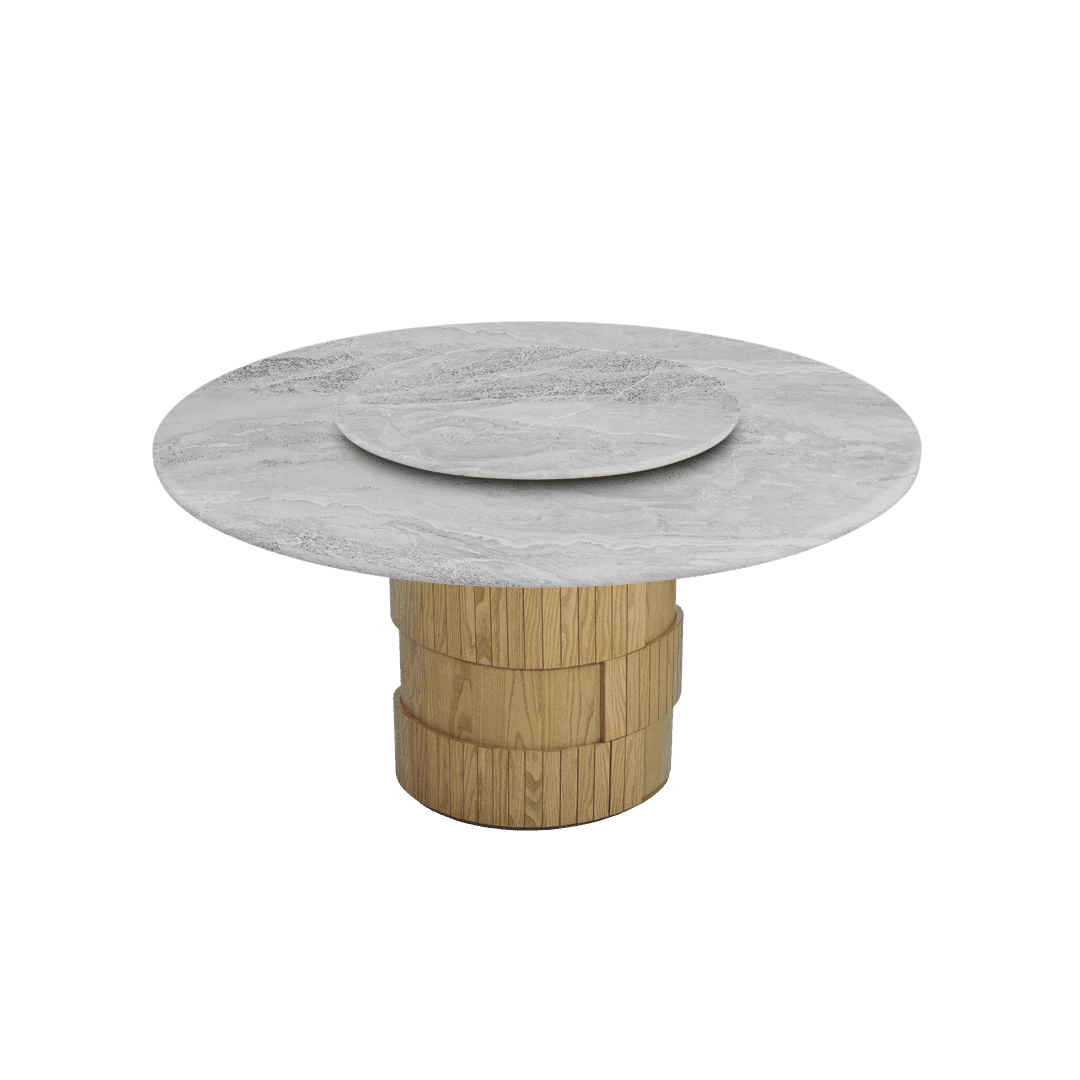 Round Marble Dining Table Ø1.5m | Adeline Ash Wood Drum Base