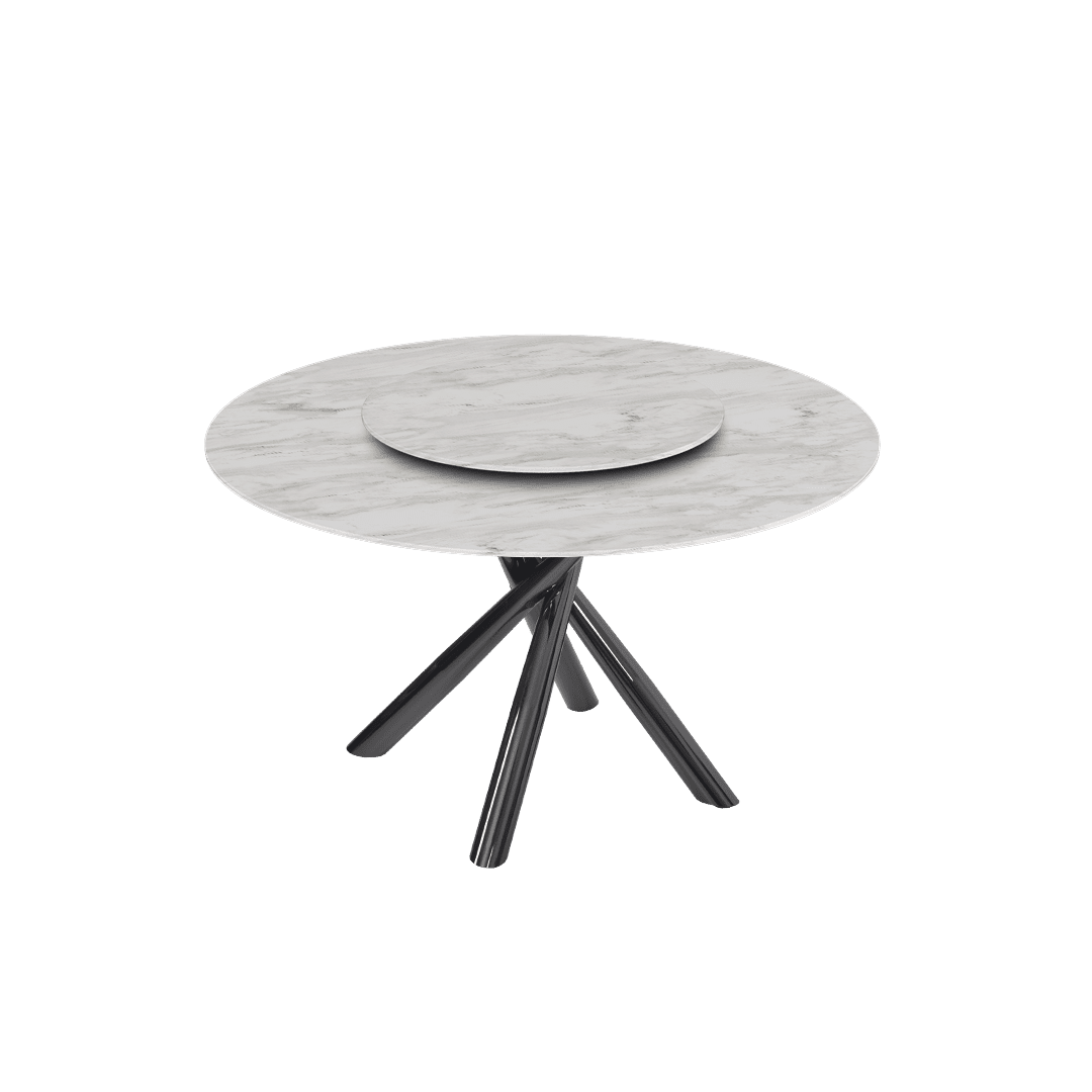 Round Marble Dining Table Ø1.3m | Black Glossy Cross Base