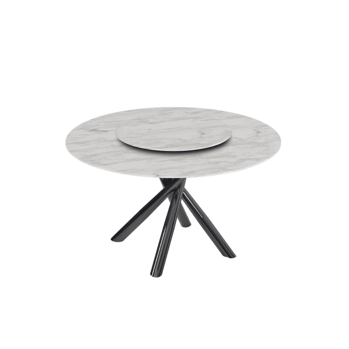 Round Marble Dining Table Ø1.3m | Black Glossy Cross Base