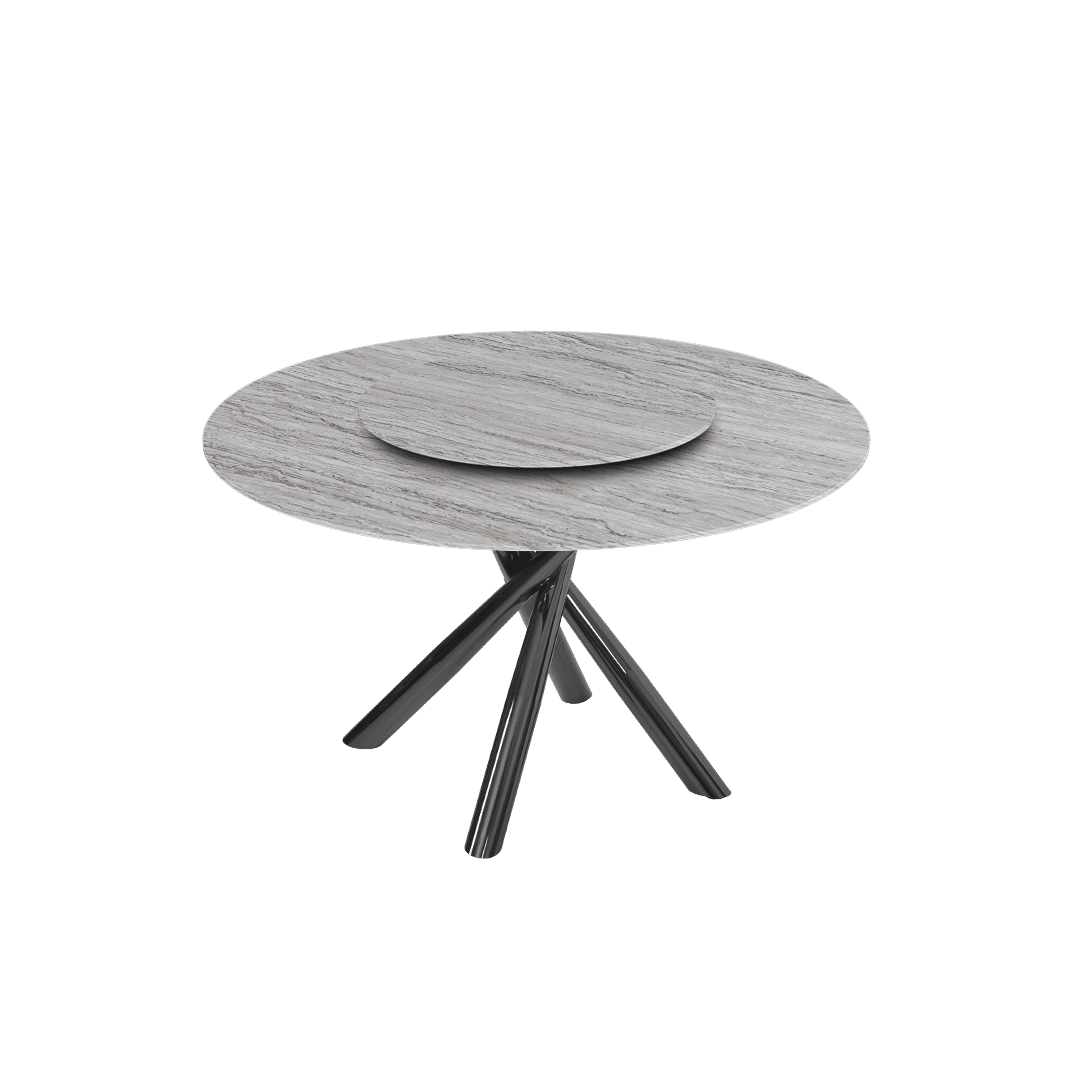 Round Marble Dining Table Ø1.3m | Black Glossy Cross Base