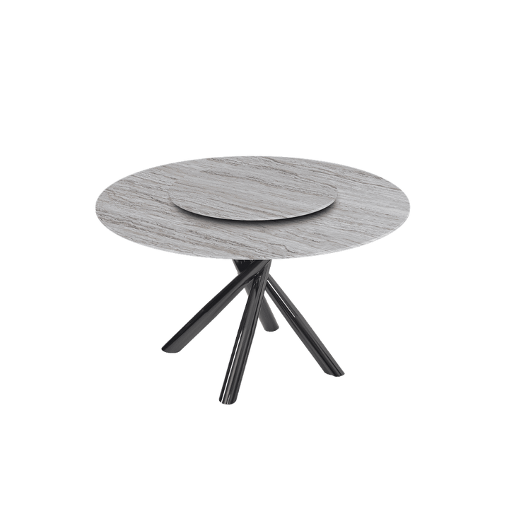 Round Marble Dining Table Ø1.3m | Black Glossy Cross Base