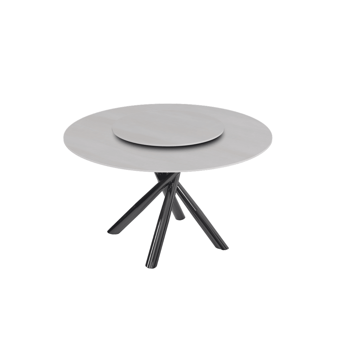 Round Marble Dining Table Ø1.3m | Black Glossy Cross Base
