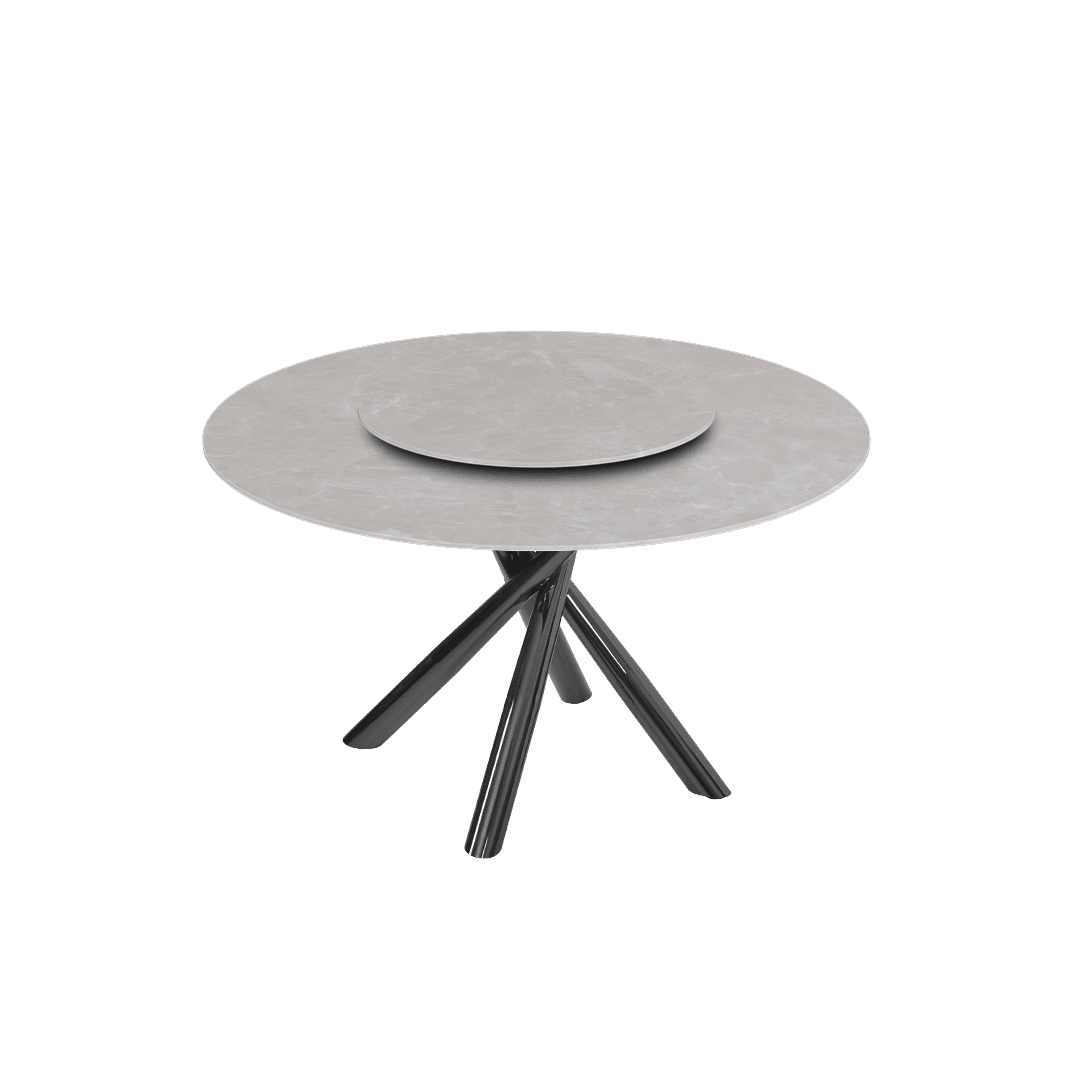 Round Marble Dining Table Ø1.3m | Black Glossy Cross Base