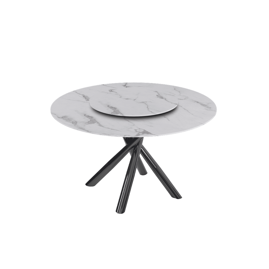 Round Marble Dining Table Ø1.3m | Black Glossy Cross Base