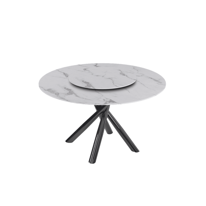 Round Marble Dining Table Ø1.3m | Black Glossy Cross Base