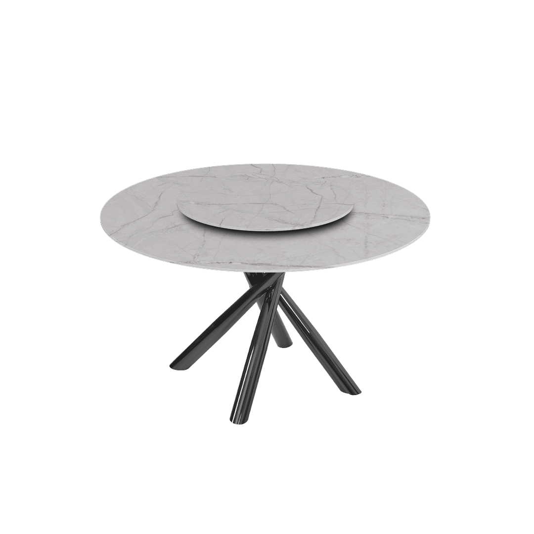 Round Marble Dining Table Ø1.3m | Black Glossy Cross Base