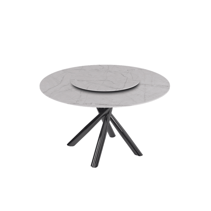Round Marble Dining Table Ø1.3m | Black Glossy Cross Base