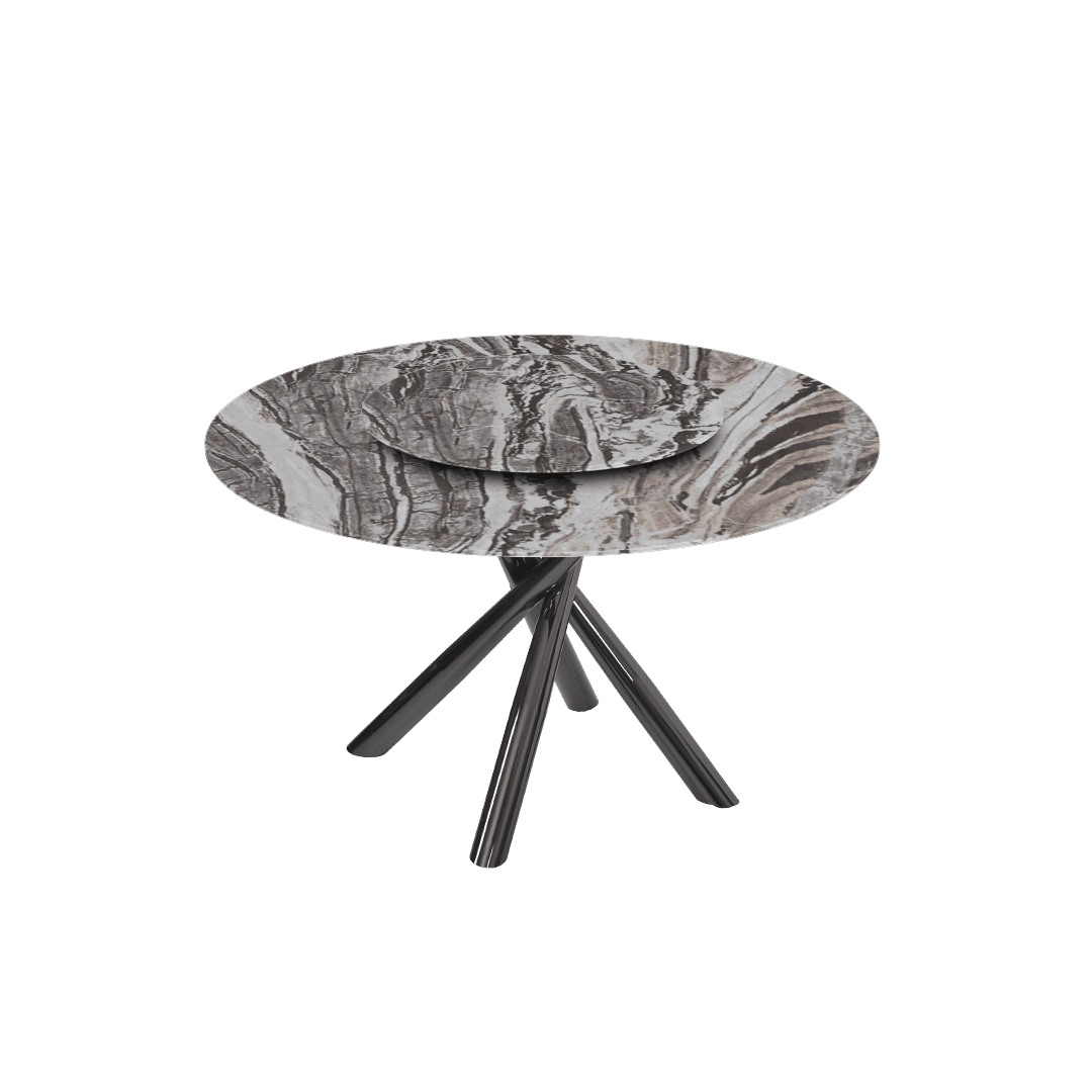 Round Marble Dining Table Ø1.3m | Black Glossy Cross Base