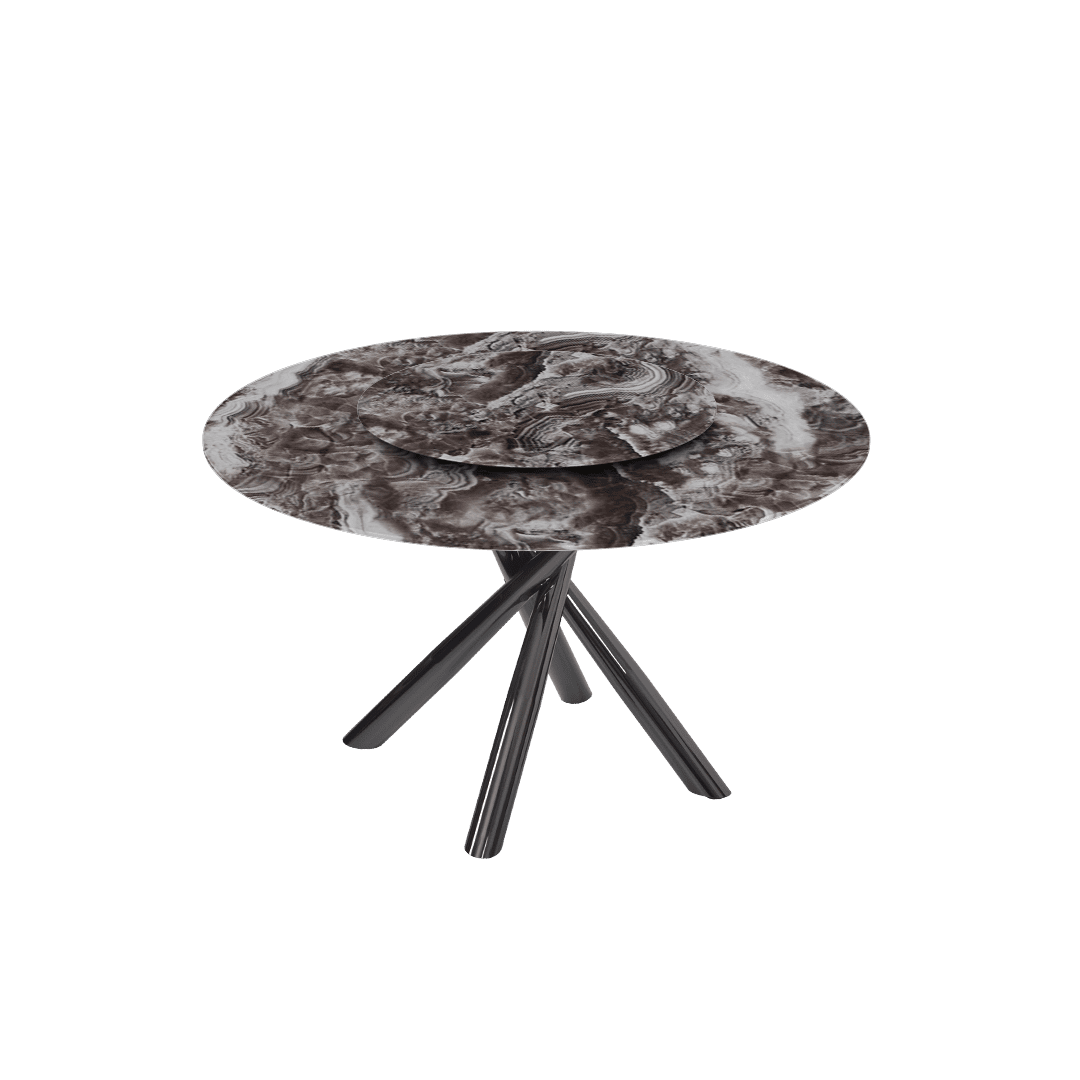 Round Marble Dining Table Ø1.3m | Black Glossy Cross Base