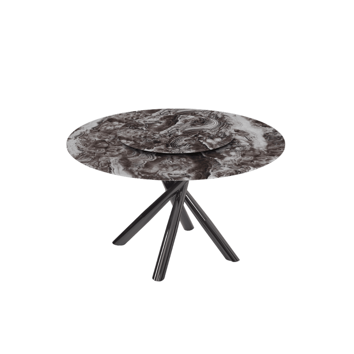 Round Marble Dining Table Ø1.3m | Black Glossy Cross Base