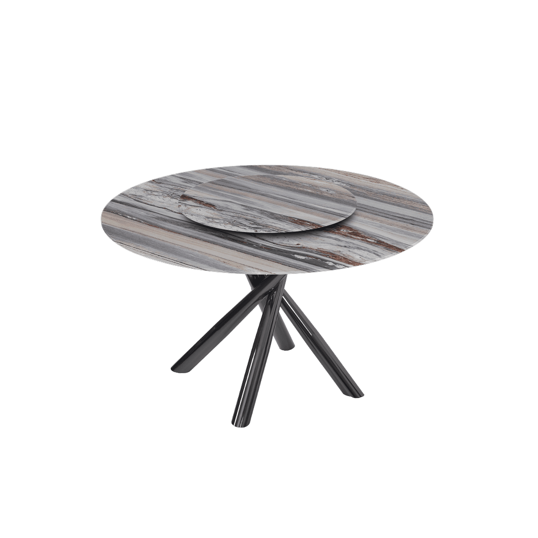 Round Marble Dining Table Ø1.3m | Black Glossy Cross Base