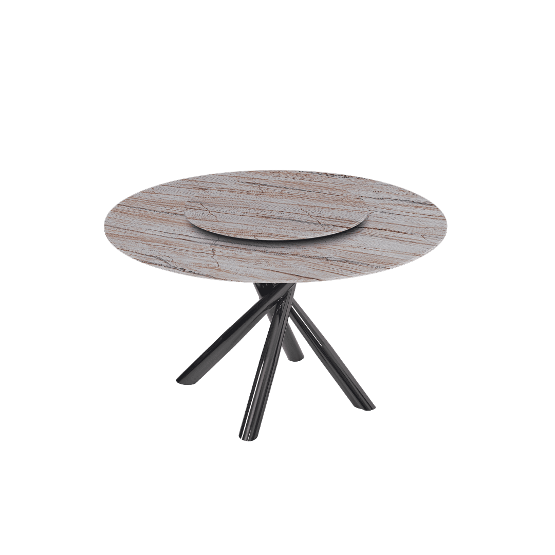 Round Marble Dining Table Ø1.3m | Black Glossy Cross Base