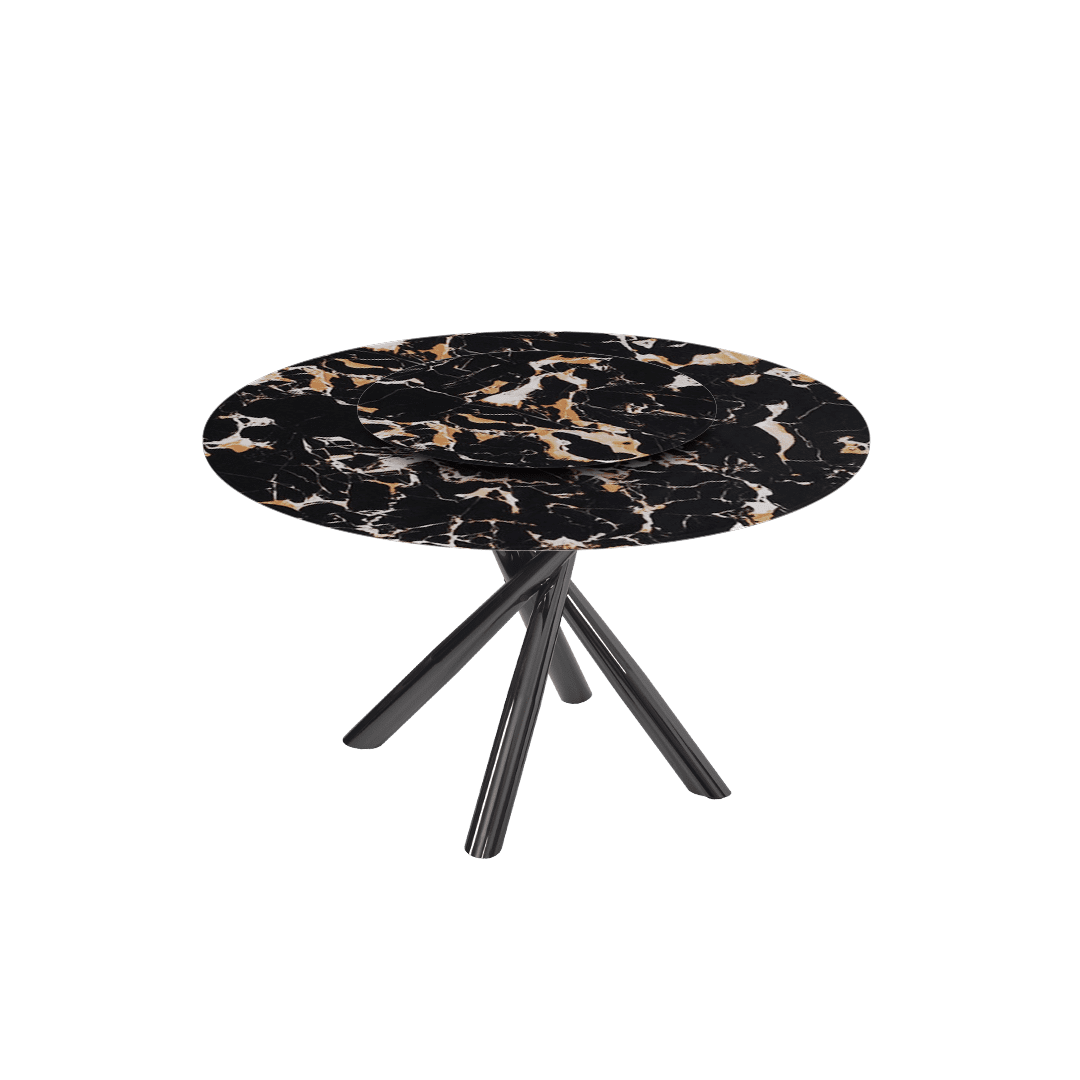Round Marble Dining Table Ø1.3m | Black Glossy Cross Base