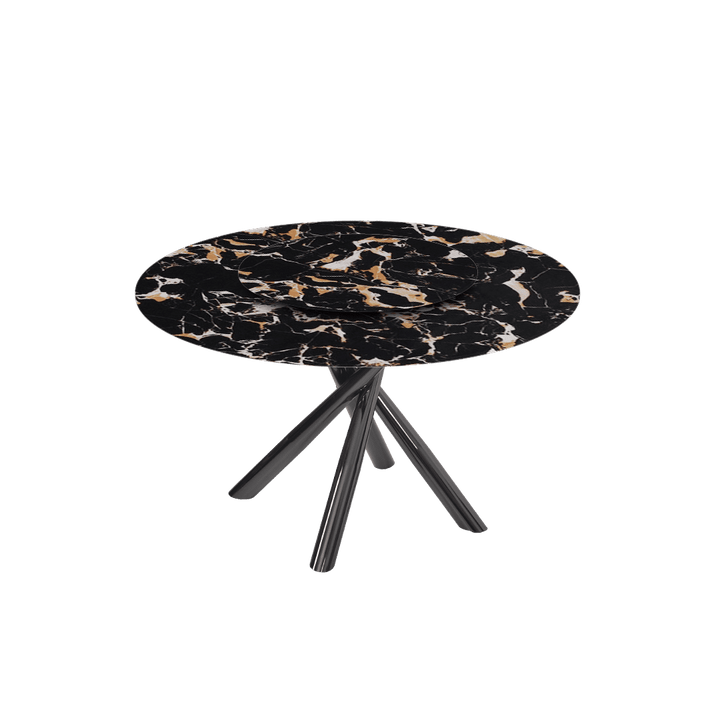 Round Marble Dining Table Ø1.3m | Black Glossy Cross Base