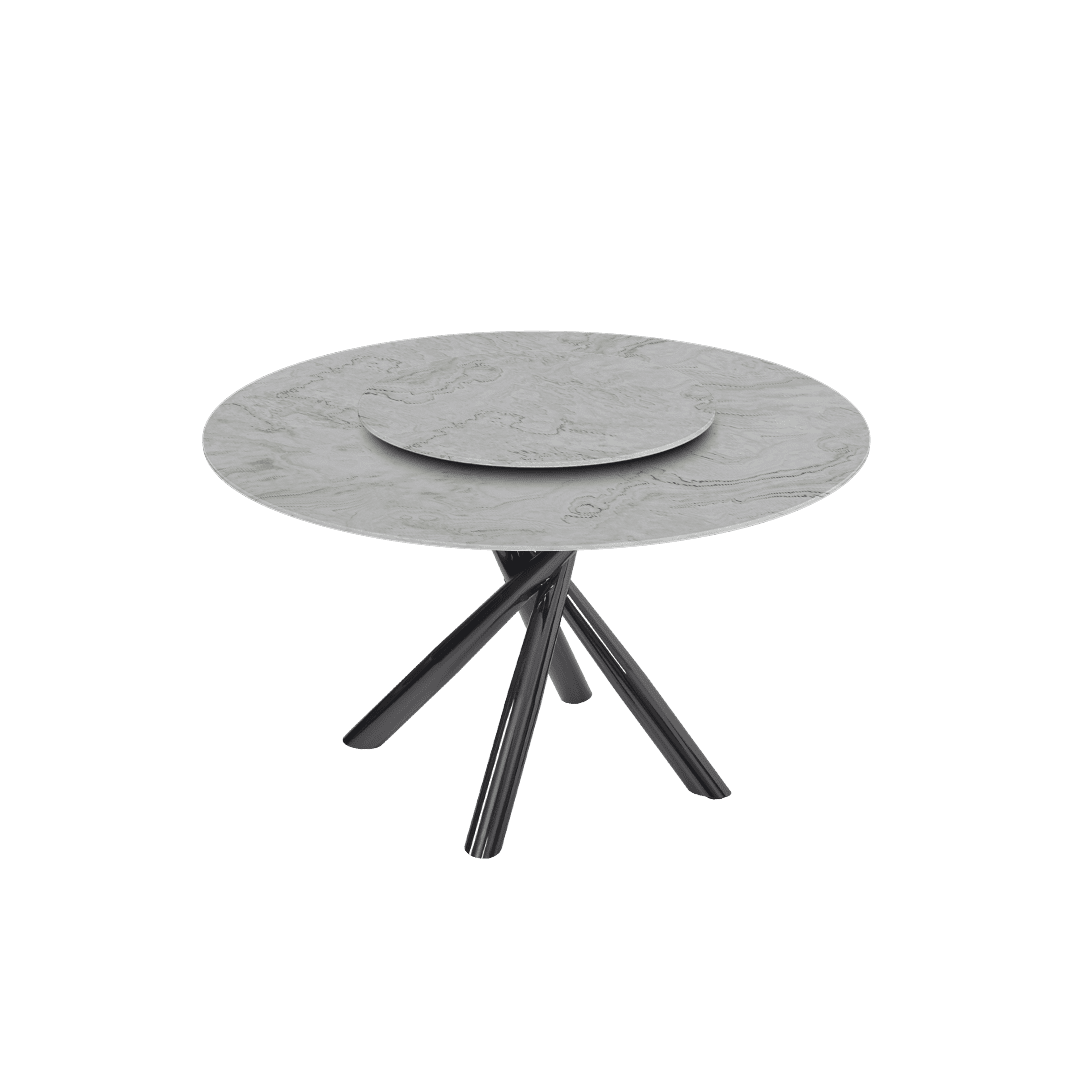 Round Marble Dining Table Ø1.3m | Black Glossy Cross Base