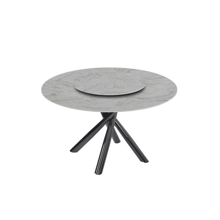 Round Marble Dining Table Ø1.3m | Black Glossy Cross Base
