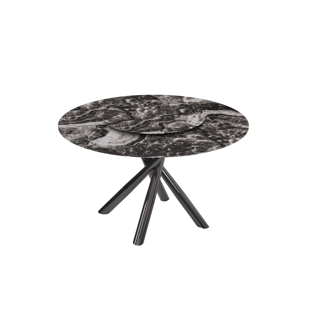 Round Marble Dining Table Ø1.3m | Black Glossy Cross Base