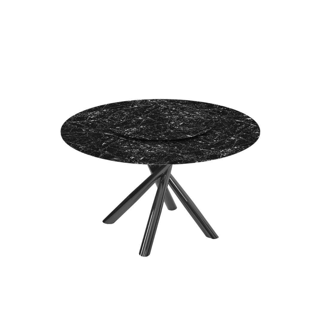 Round Marble Dining Table Ø1.3m | Black Glossy Cross Base