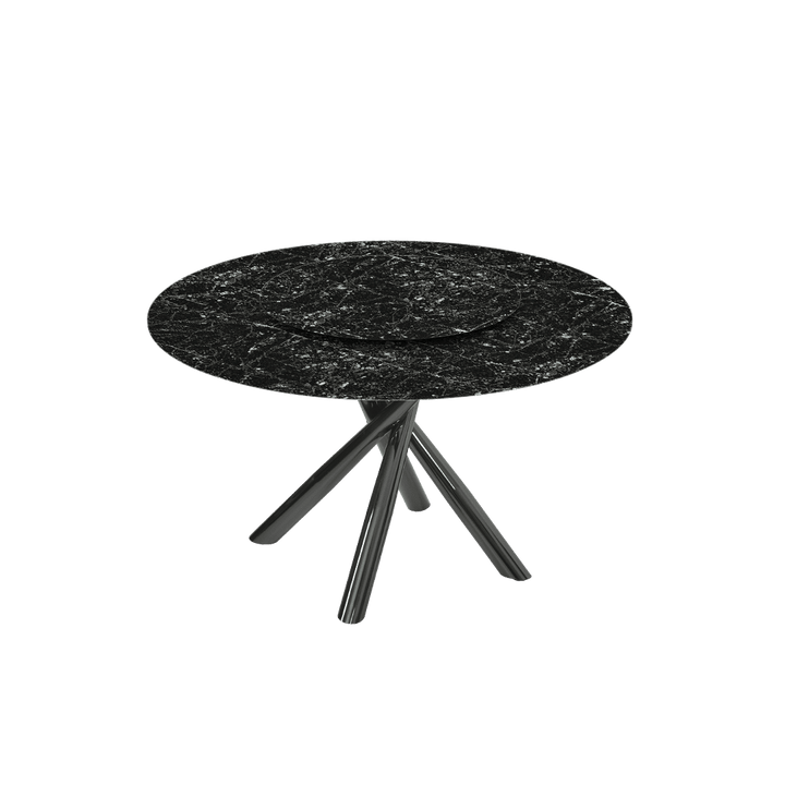 Round Marble Dining Table Ø1.3m | Black Glossy Cross Base