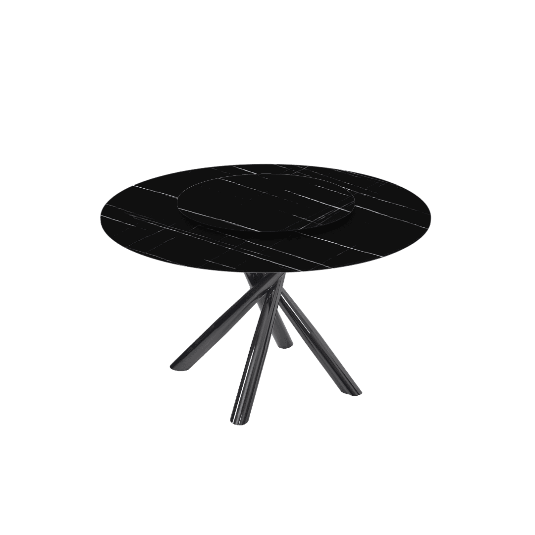 Round Marble Dining Table Ø1.3m | Black Glossy Cross Base