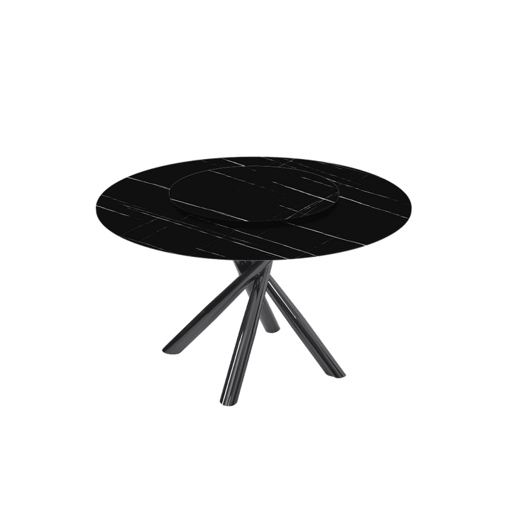 Round Marble Dining Table Ø1.3m | Black Glossy Cross Base
