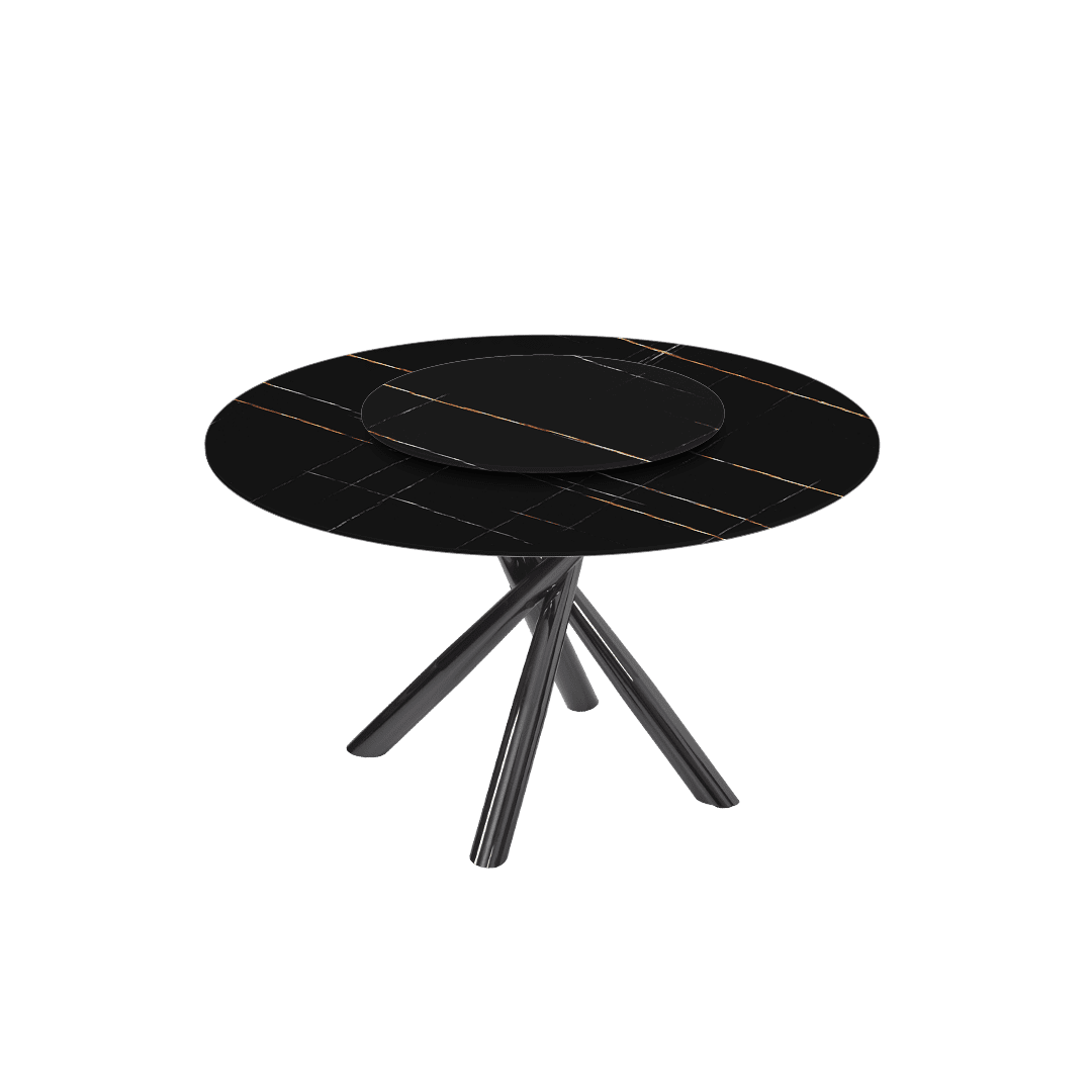 Round Marble Dining Table Ø1.3m | Black Glossy Cross Base