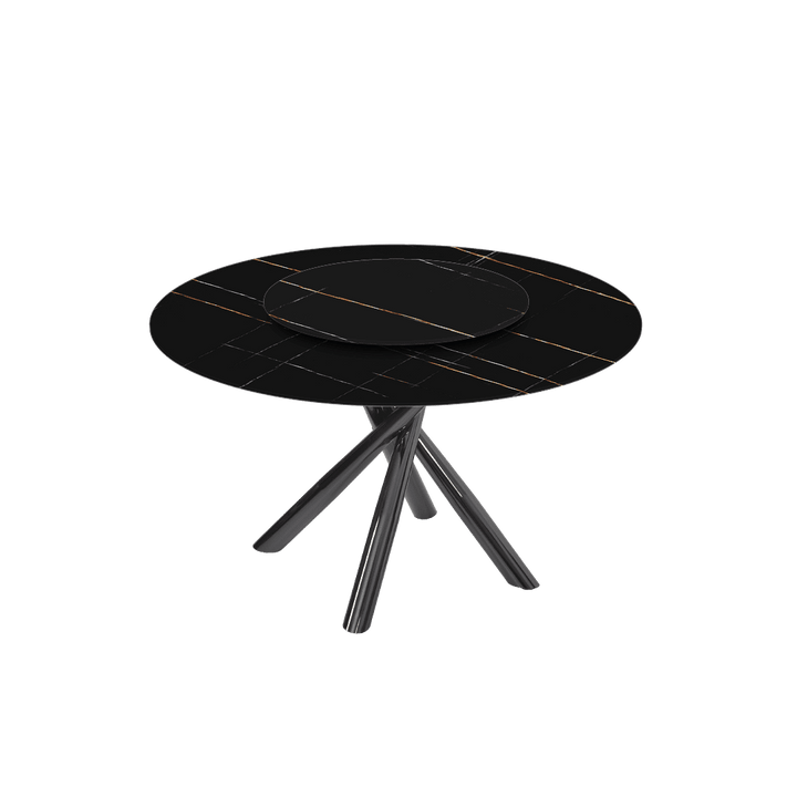 Round Marble Dining Table Ø1.3m | Black Glossy Cross Base
