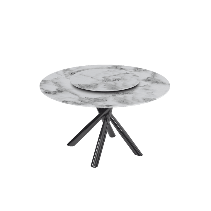 Round Marble Dining Table Ø1.3m | Black Glossy Cross Base