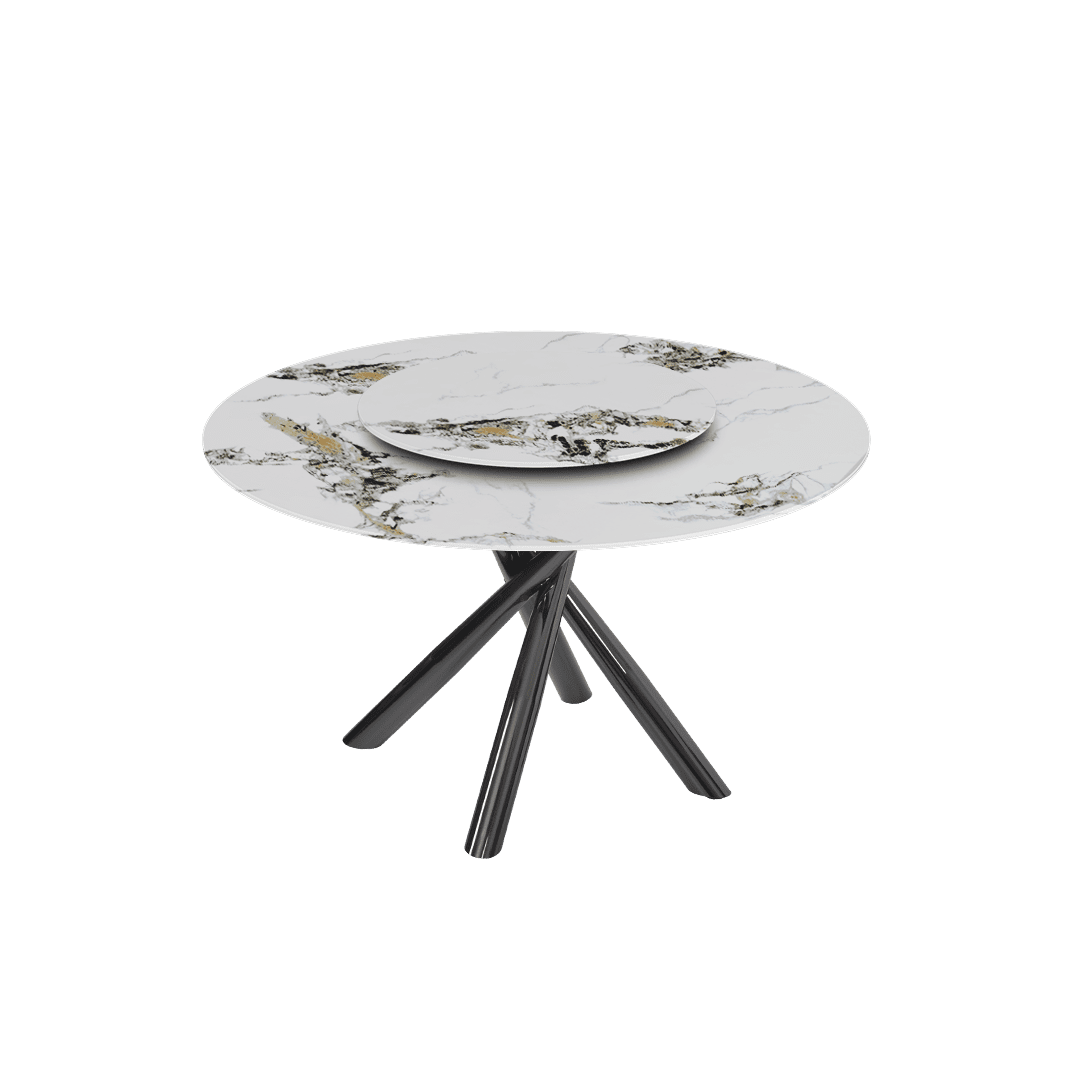 Round Marble Dining Table Ø1.3m | Black Glossy Cross Base