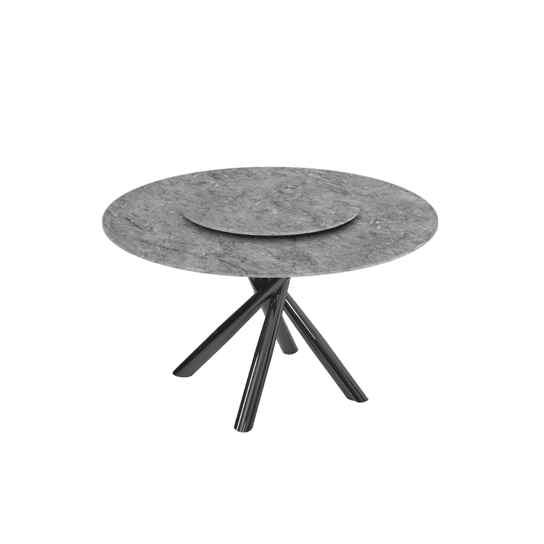 Round Marble Dining Table Ø1.3m | Black Glossy Cross Base