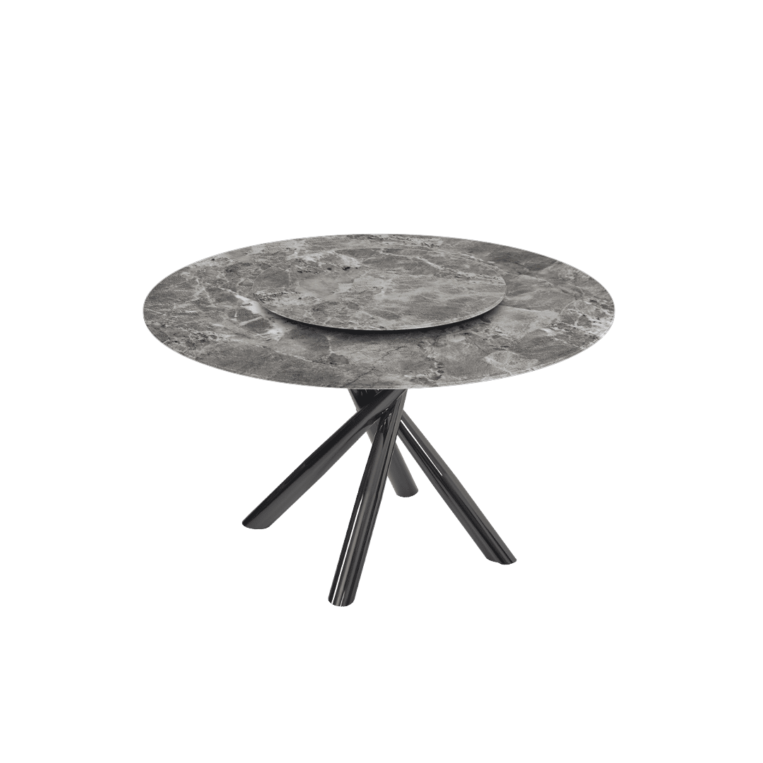 Round Marble Dining Table Ø1.3m | Black Glossy Cross Base
