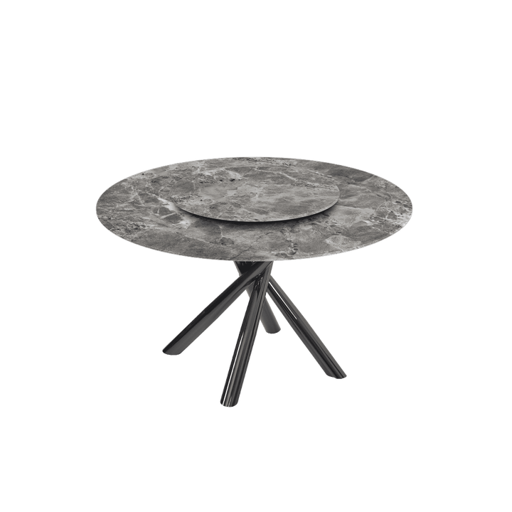 Round Marble Dining Table Ø1.3m | Black Glossy Cross Base