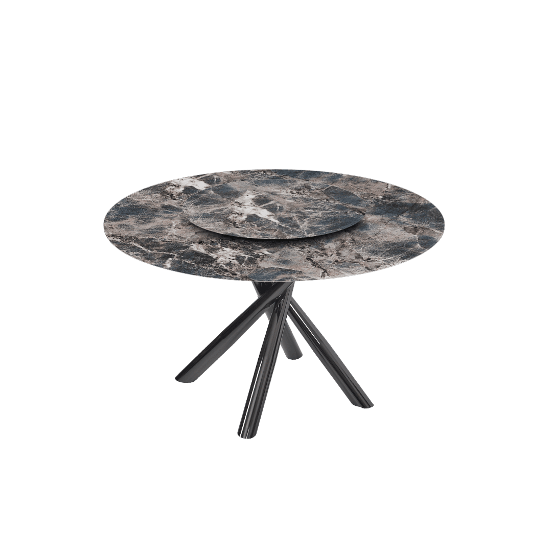 Round Marble Dining Table Ø1.3m | Black Glossy Cross Base