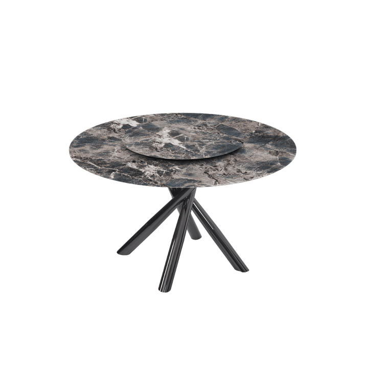 Round Marble Dining Table Ø1.3m | Black Glossy Cross Base
