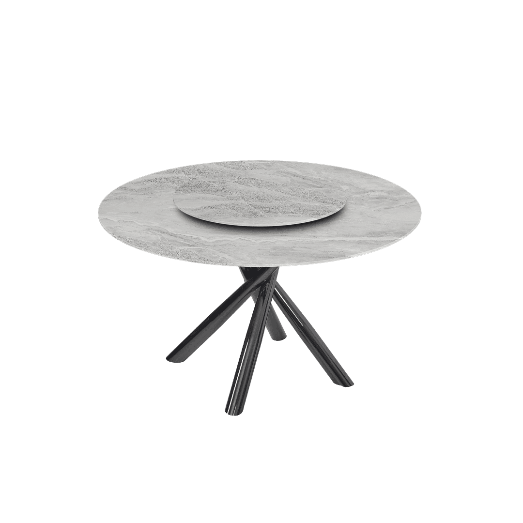 Round Marble Dining Table Ø1.3m | Black Glossy Cross Base