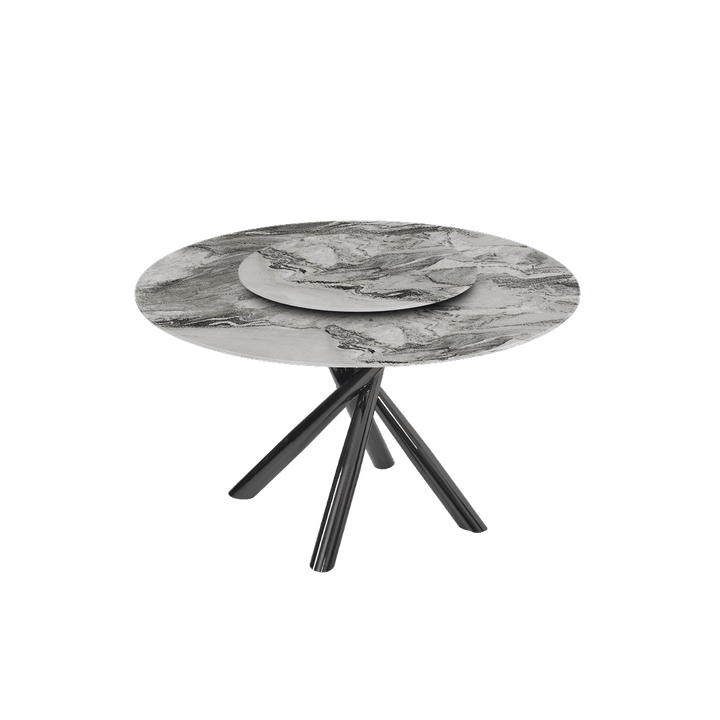 Round Marble Dining Table Ø1.3m | Black Glossy Cross Base