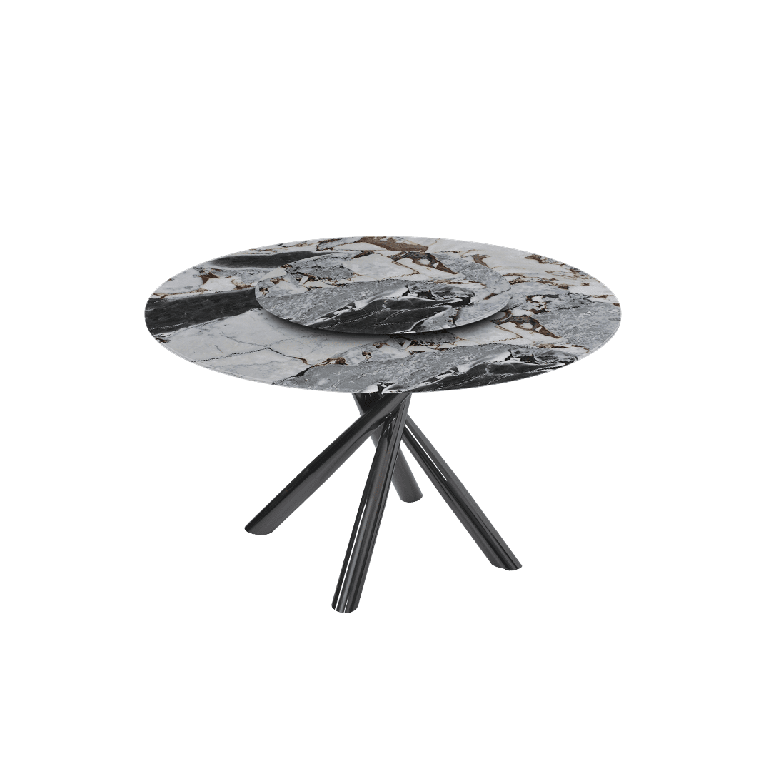 Round Marble Dining Table Ø1.3m | Black Glossy Cross Base
