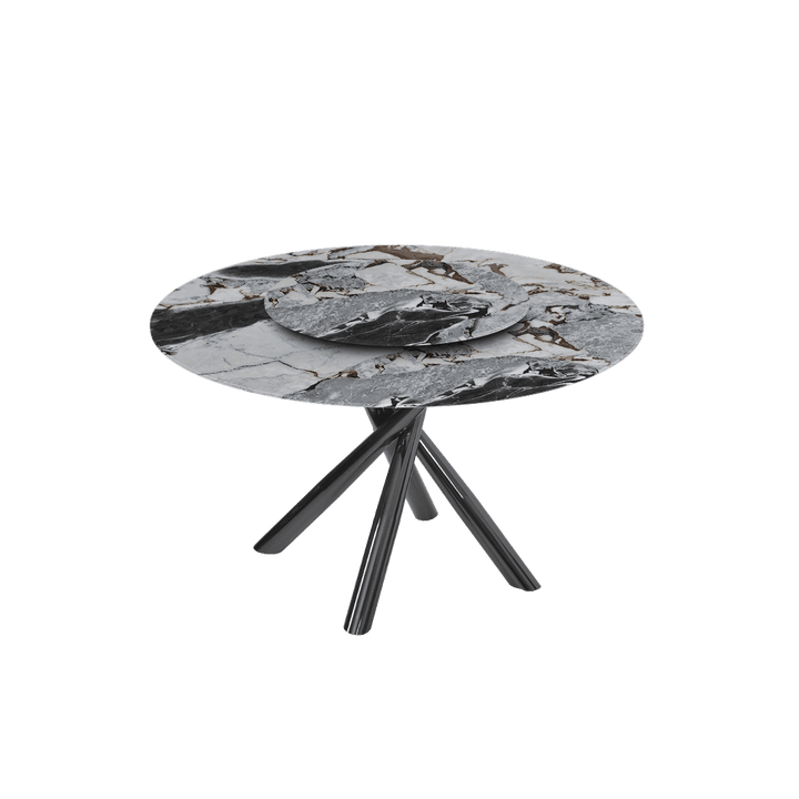 Round Marble Dining Table Ø1.3m | Black Glossy Cross Base