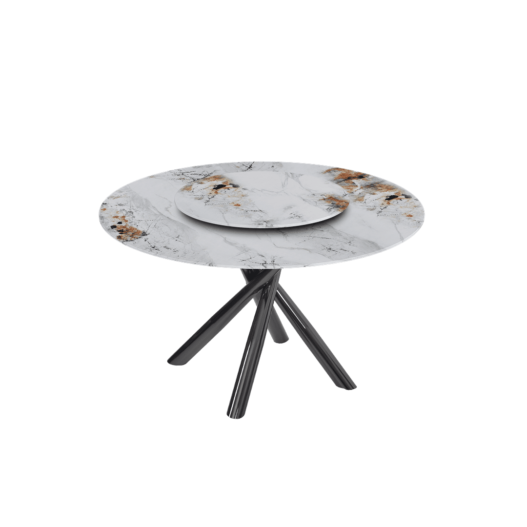 Round Marble Dining Table Ø1.3m | Black Glossy Cross Base