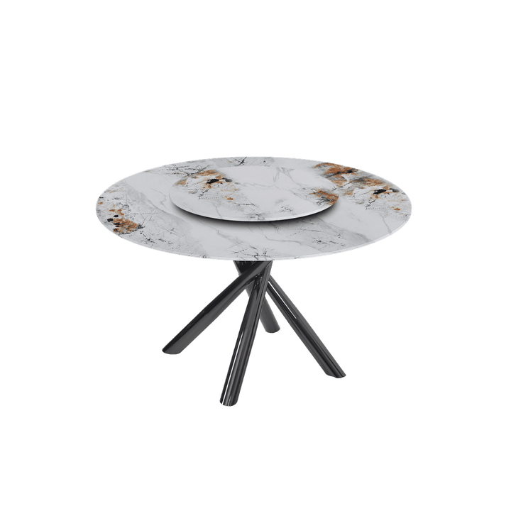 Round Marble Dining Table Ø1.3m | Black Glossy Cross Base
