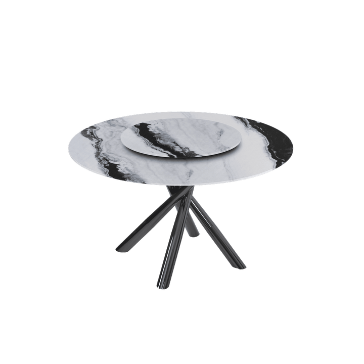 Round Marble Dining Table Ø1.3m | Black Glossy Cross Base