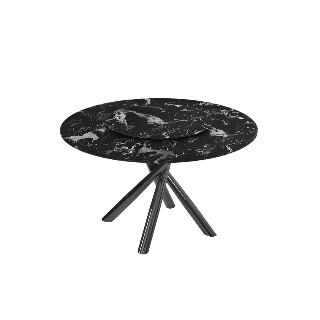 Round Marble Dining Table Ø1.3m | Black Glossy Cross Base