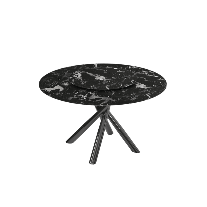 Round Marble Dining Table Ø1.3m | Black Glossy Cross Base