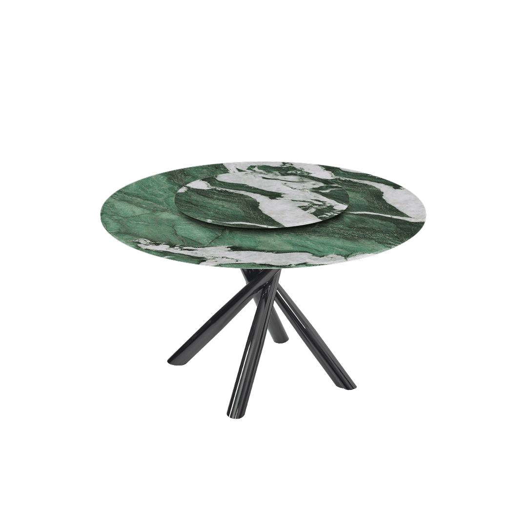 Round Marble Dining Table Ø1.3m | Black Glossy Cross Base