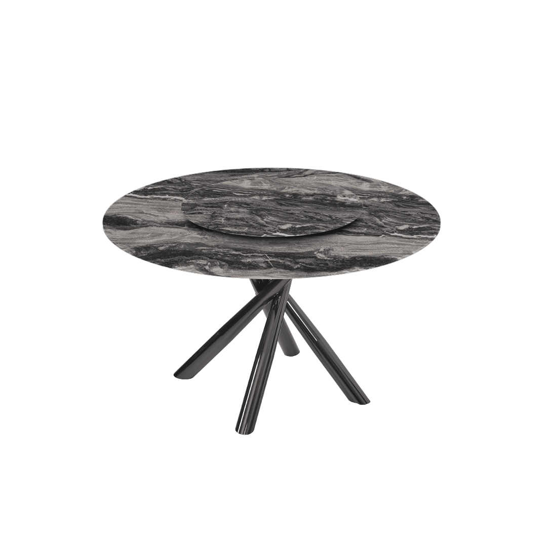 Round Marble Dining Table Ø1.3m | Black Glossy Cross Base