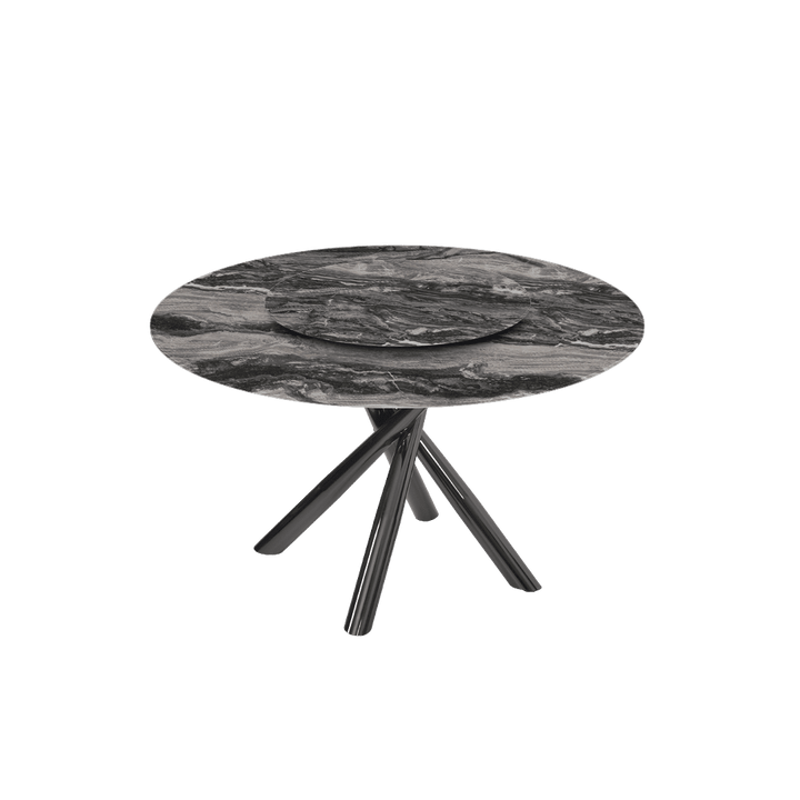 Round Marble Dining Table Ø1.3m | Black Glossy Cross Base